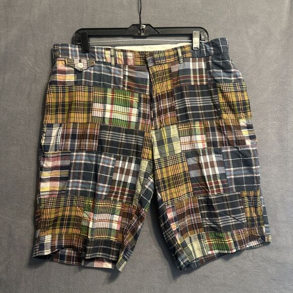 VTG Polo Ralph Lauren Sportswear Patchwork Madras Plaid Shorts Mens Size 36 Y2K - Picture 1 of 10